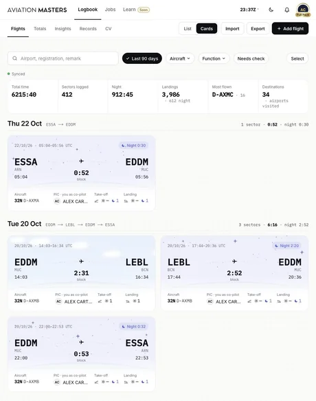 AviationMasters logbook flights on iPad